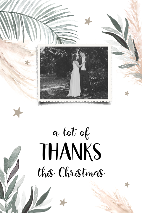 Bedankkaartje kerst met takjes en trouwfoto