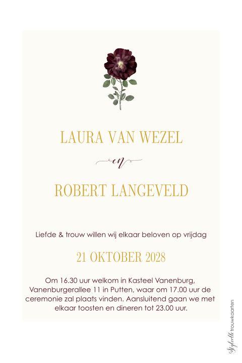 Trouwkaart met paarse bloem van Dutch Masters
