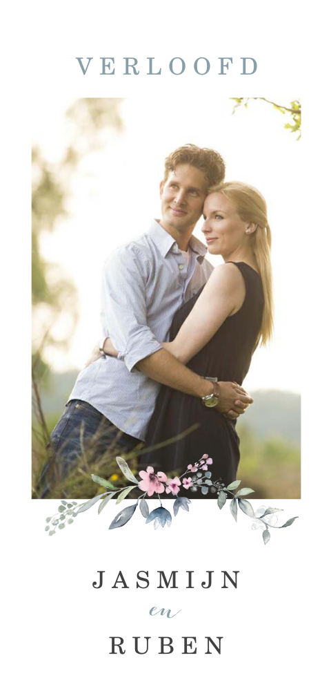 Verlovingskaart met bloemetjes en foto