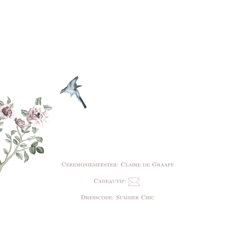 Romantische trouwkaart met rozen en vogeltjes