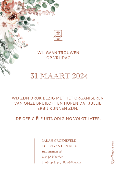 Save the Date kaart met bohemian bloemen