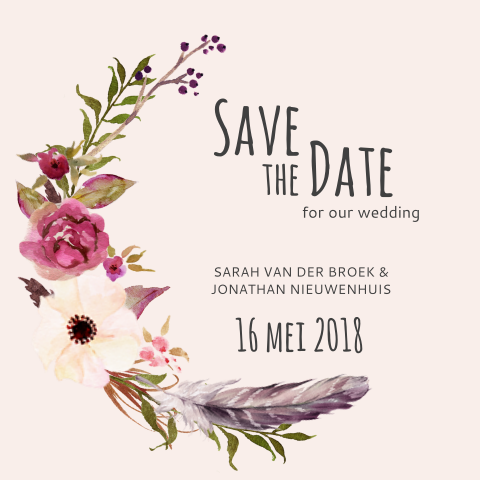 Save the Date met bohemian flowers en foto 