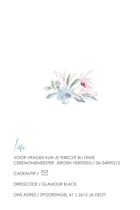Romantische huwelijksuitnodiging met bloemetjes en geometrie