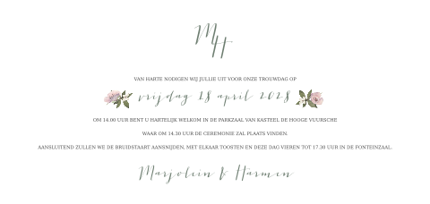 Klassieke liggende trouwkaart met klein bloemetje