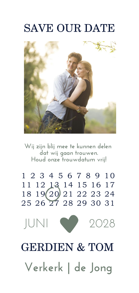 Save the Date kaart met kalender en foto