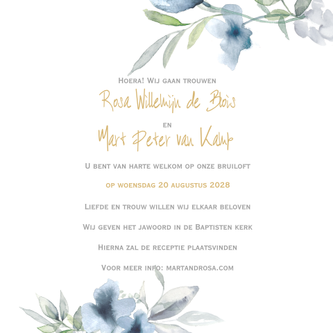Klassieke trouwkaart bloemen handgeverfd