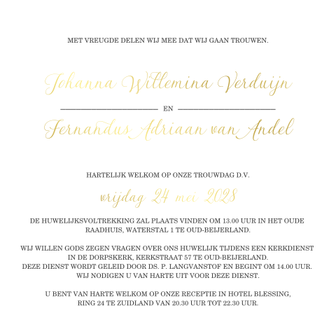 Klassieke trouwkaarten met gouden initialen