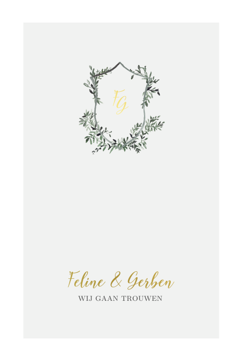 Klassieke trouwkaart met logo en goudfolie