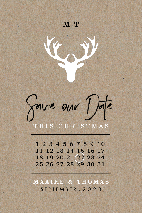 Kraft Save the Date kerstkaart met kalender