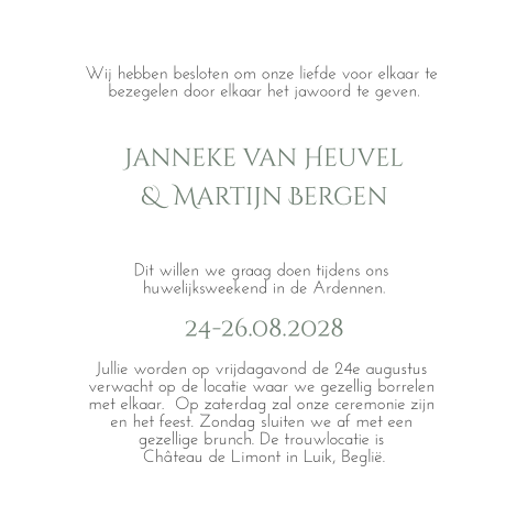 Trouwkaart voor een bruiloft in Belgie