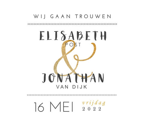 Originele trouwkaart met typografie - speciaal-formaat