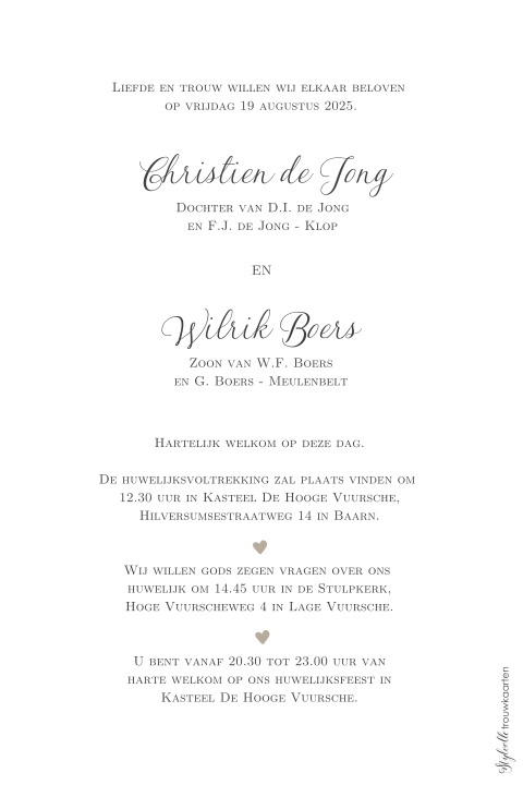 Klassieke trouwkaart met wit randje