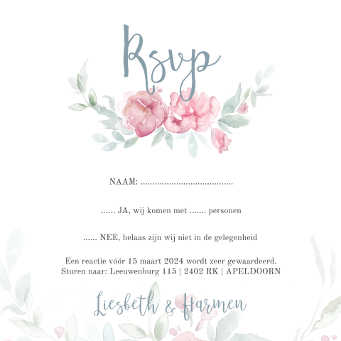Romantisch RSVP kaartje met geverfde bloemen