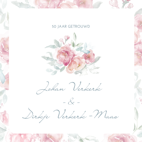 Romantische jubileumkaart met bloemen en foto