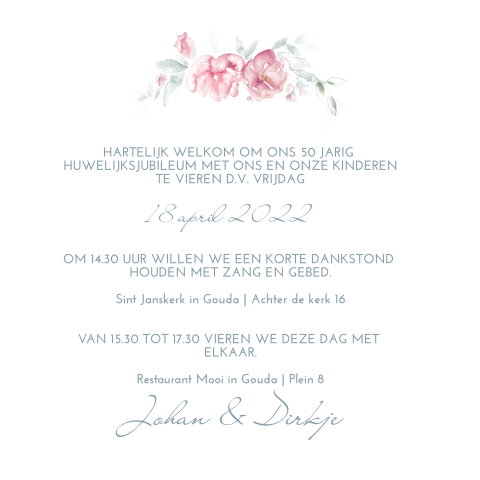 Romantische jubileumkaart met bloemen en foto