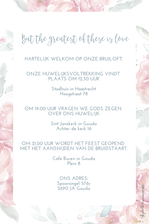 Romantische trouwkaart met pastel bloemen