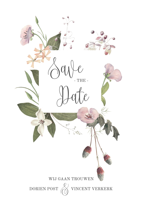 Save the Date bloemen met plantjes