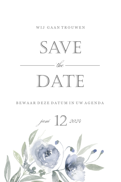 Save the Date kaart met blauwe bloemen