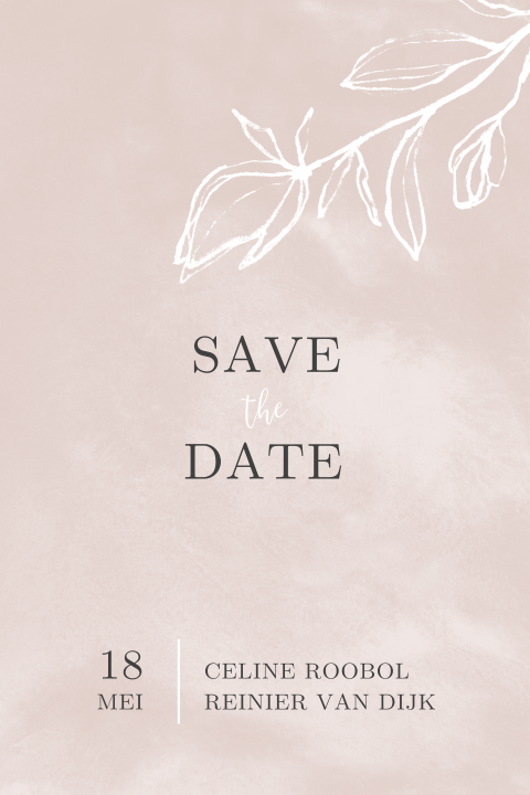 Save the Date kaart met takje in minimalistische stijl
