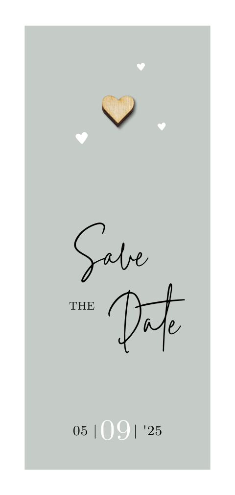 Save the Date kaartje bruiloft met houten hartje