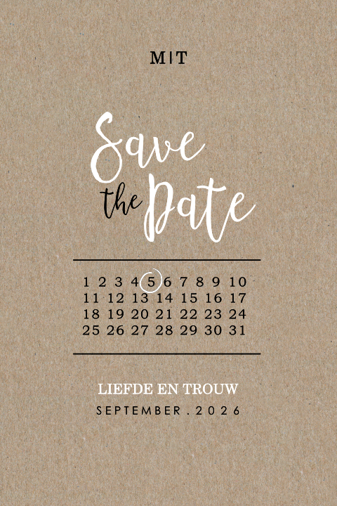 Save the Date kaart op kraft en met kalender