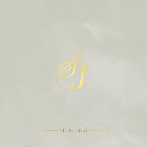 Stijlvolle trouwuitnodiging met logo in goudfolie