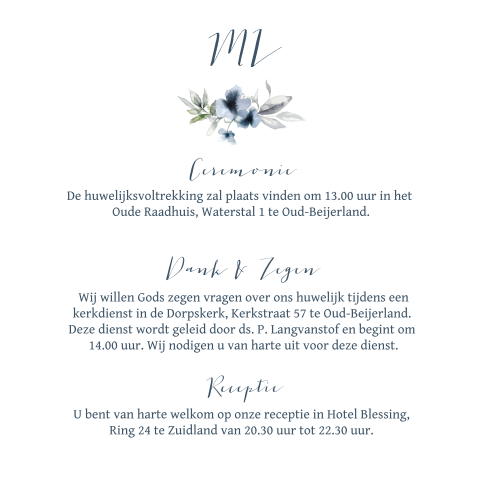 Klassieke trouwkaart met eenvoudig bloemetjes en takjes