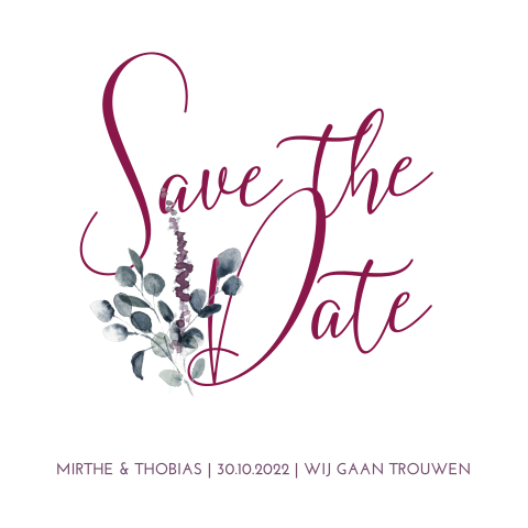 Trendy Save the Date met takjes in paars en foto