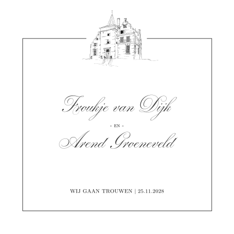 Trouwkaart met trouwlocatie Kasteel Wijenburg
