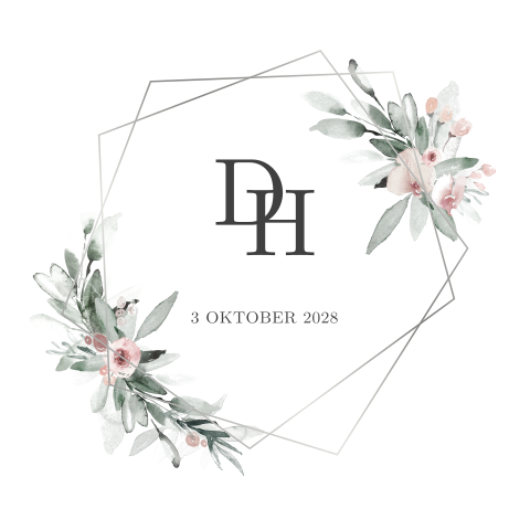 Romantische trouwkaart met zilverfolie, geometrie en bloemetjes