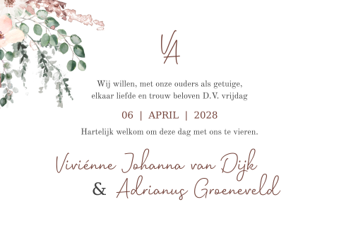 Uitnodiging bruiloft met bohemian bloemen
