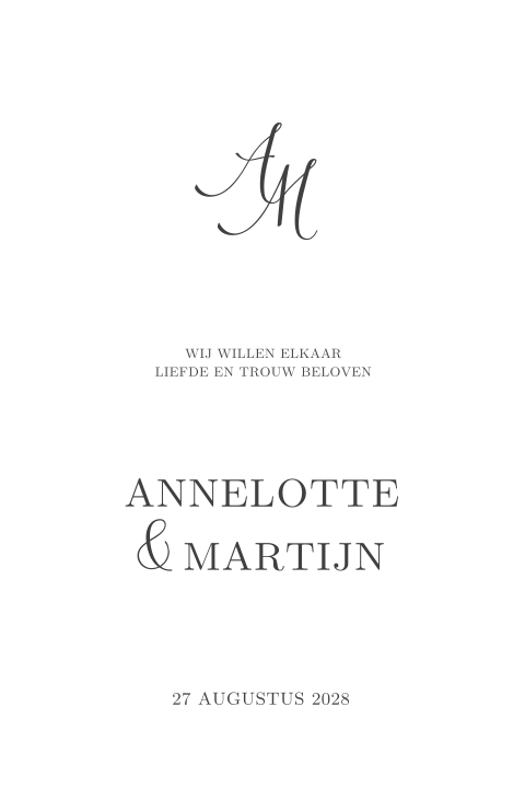 Klassieke trouwkaart met stijlvolle lettertypes