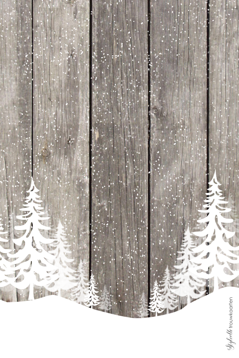 Winterse trouwkaart met rendieren en kerstbomen