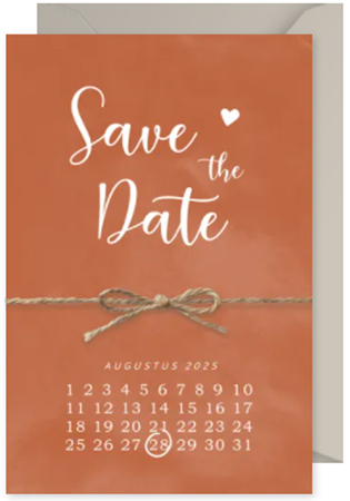 Save the date kaart met kalender en touwtje