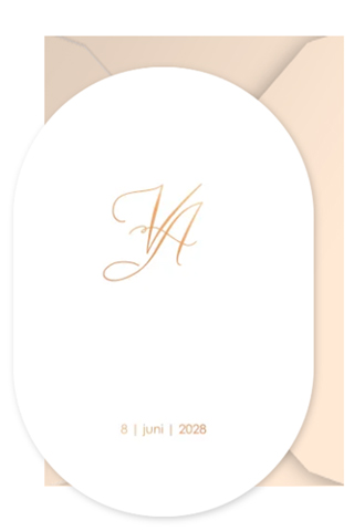 Klassieke trouwkaart met logo in koperfolie