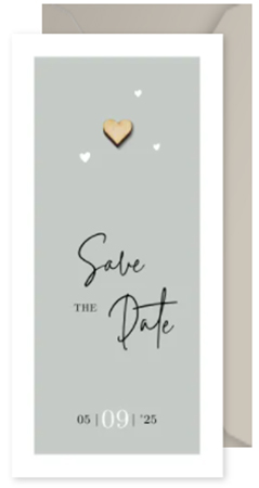 Save the Date kaartje bruiloft met houten hartje