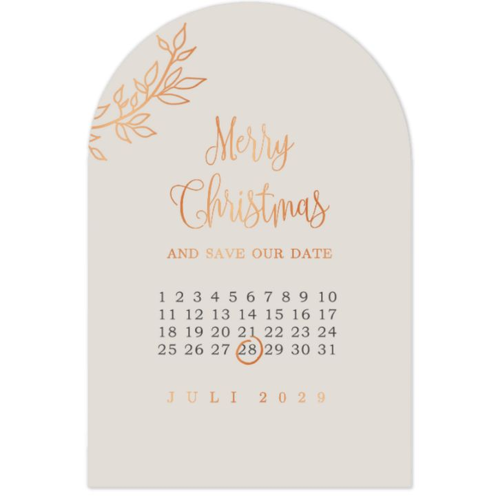Save the Date kerstkaart in beige met kalender
