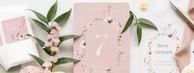 Roze bruiloftsbordje met bloemen