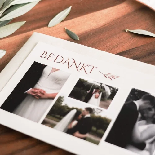 bedankkaart na de bruiloft met fotocollage
