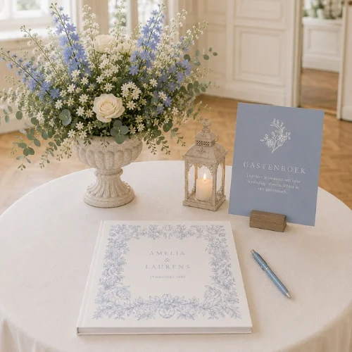 klassiek gastenboek vierkant met bloemenkrans