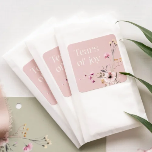 Sticker voor happy tears op de bruiloft met bloemetjes